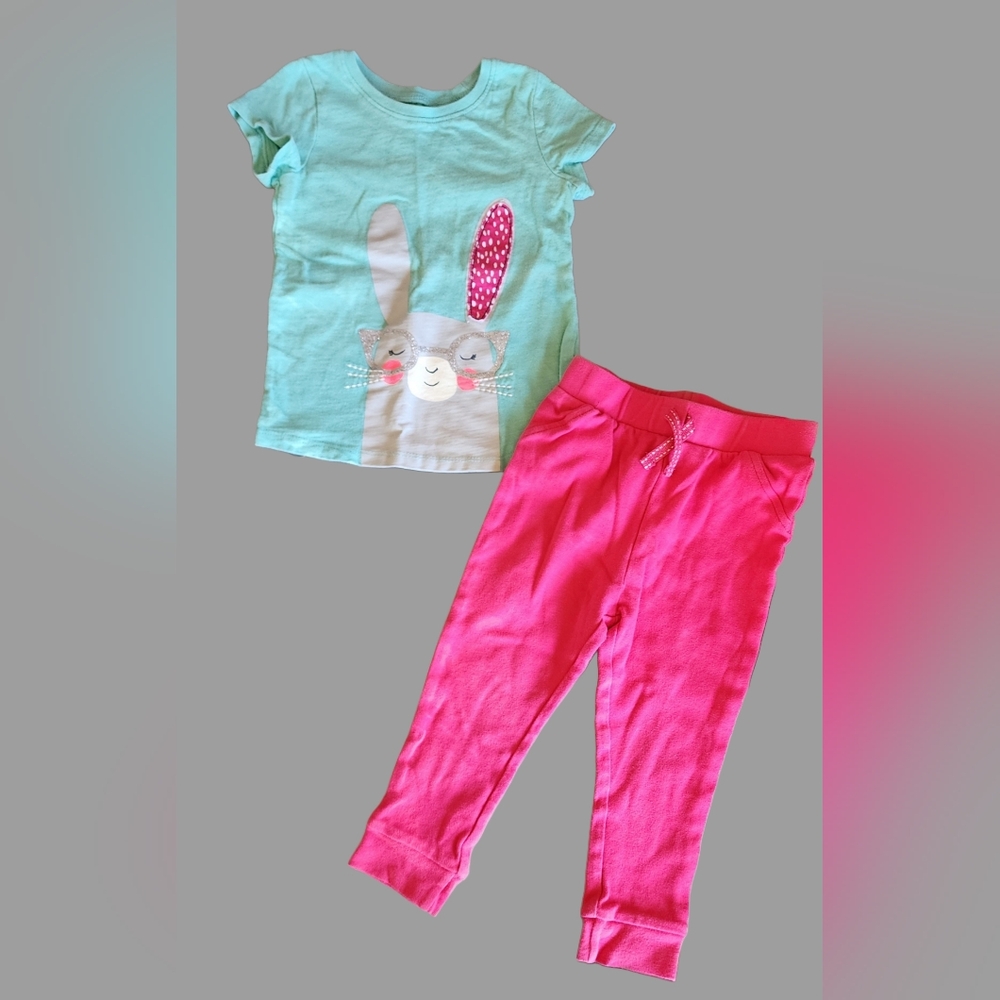 Jumping Beans Bunny Tee and Leggings Set - Aqua and Pink